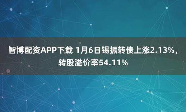 智博配资APP下载 1月6日锡振转债上涨2.13%，转股溢价率54.11%